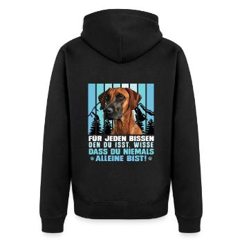 Rhodesian Ridgeback FÜR JEDEN BISSEN DEN DU ISST - Unisex Premium Bio Zip Hoodie - Schwarz - Hinten - Nico (187cm)