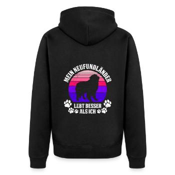 Newfie MEIN NEUFUNDLÄNDER LEBT BESSER ALS ICH - Unisex Premium Bio Zip Hoodie - Schwarz - Hinten - Nico (187cm)