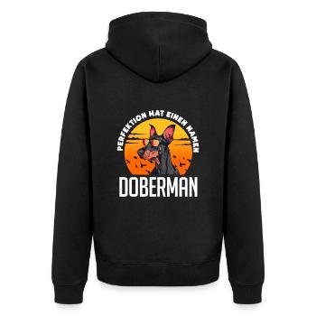 Doberman Besitzer PERFEKTION HAT EINEN NAMEN - Unisex Premium Bio Zip Hoodie - Schwarz - Hinten - Nico (187cm)