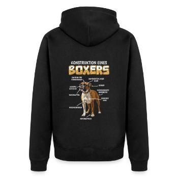 Deutscher Boxer ANATOMIE EINES BOXERS Lustiges - Unisex Premium Bio Zip Hoodie - Schwarz - Hinten - Nico (187cm)
