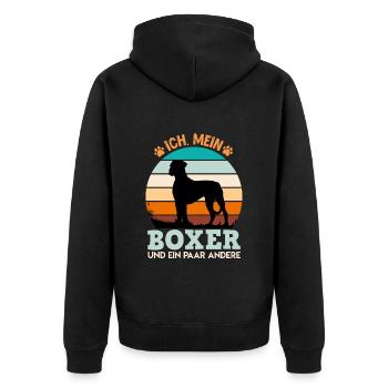 Deutscher Boxer ICH MEIN BOXER UND EIN PAAR ANDERE - Unisex Premium Bio Zip Hoodie - Schwarz - Hinten - Nico (187cm)