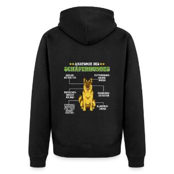 Deutscher Schäferhund ANATOMIE DES SCHÄFERHUNDES - Unisex Premium Bio Zip Hoodie - Schwarz - Hinten - Nico (187cm)