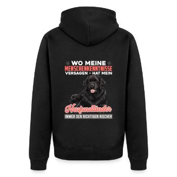 Neufundländer WO MEINE MENSCHENKENNTNISSE VERSAGEN - Unisex Premium Bio Zip Hoodie - Schwarz - Hinten - Nico (187cm)