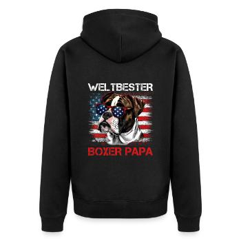 Deutscher Boxer USA WELTBESTER BOXER PAPA - Unisex Premium Bio Zip Hoodie - Schwarz - Hinten - Nico (187cm)