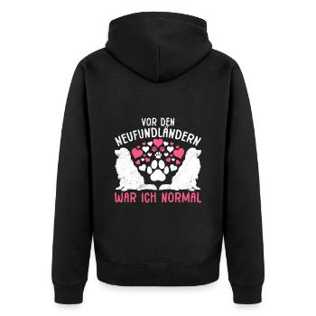 Newfie Mama VOR DEM NEUFUNDLÄNDER WAR ICH NORMAL - Unisex Premium Bio Zip Hoodie - Schwarz - Hinten - Nico (187cm)