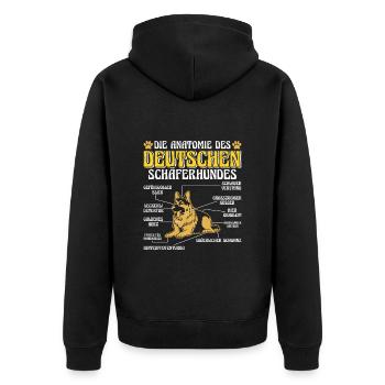 ANATOMIE DES DEUTSCHEN SCHÄFERHUNDES Lustiges - Unisex Premium Bio Zip Hoodie - Schwarz - Hinten - Nico (187cm)