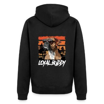 Deutscher Boxer Hund LOYAL BUDDY Vintage - Unisex Premium Bio Zip Hoodie - Schwarz - Hinten - Nico (187cm)