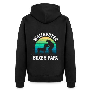 Deutscher Boxer WELTBESTER BOXER PAPA Boxer Fan - Unisex Premium Bio Zip Hoodie - Schwarz - Hinten - Nico (187cm)