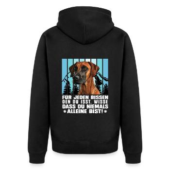 Rhodesian Ridgeback FÜR JEDEN BISSEN DEN DU ISST - Unisex Premium Bio Zip Hoodie - Schwarz - Hinten - Nico (187cm)