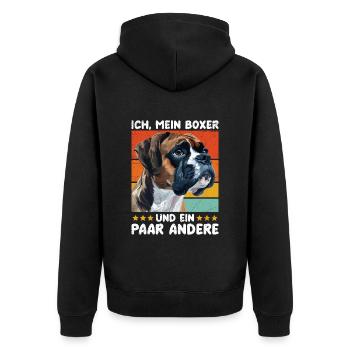 Deutscher Boxer ICH MEIN BOXER UND EIN PAAR ANDERE - Unisex Premium Bio Zip Hoodie - Schwarz - Hinten - Nico (187cm)