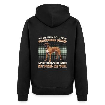 Boxer Hund BIN FROH DASS MEIN BOXER NICHT SPRICHT - Unisex Premium Bio Zip Hoodie - Schwarz - Hinten - Nico (187cm)
