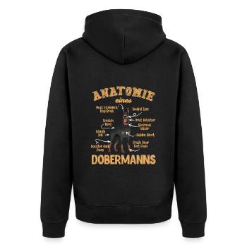 Doberman Besitzer ANATOMY OF A DOBERMAN Lustiges - Unisex Premium Bio Zip Hoodie - Schwarz - Hinten - Nico (187cm)