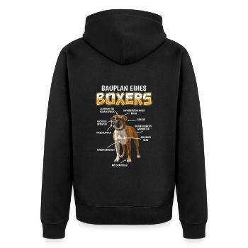 Deutscher Boxer BLUEPRINT OF A BOXER Lustiges - Unisex Premium Bio Zip Hoodie - Schwarz - Hinten - Nico (187cm)