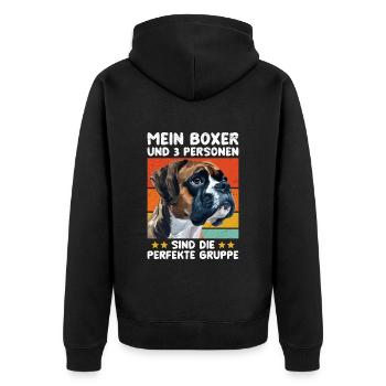 Boxer Hund MEIN BOXER UND 3 PERSONEN Lustiges - Unisex Premium Bio Zip Hoodie - Schwarz - Hinten - Nico (187cm)