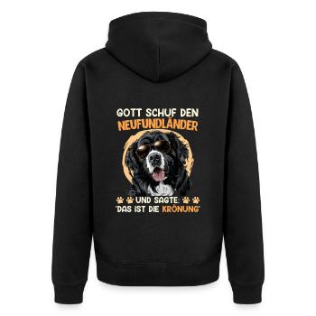 Gott schuf den Neufundländer Hund - Unisex Premium Bio Zip Hoodie - Schwarz - Hinten - Nico (187cm)