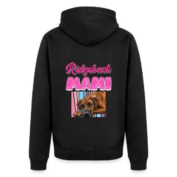 Rhodesian Ridgeback MAMI Ridbacks Hundemama - Unisex Premium Bio Zip Hoodie - Schwarz - Hinten - Nico (187cm)