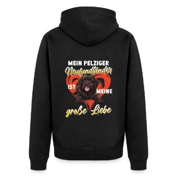 Neufundländer MEIN PELZIGER NEUFUNDLÄNDER LIEBE - Unisex Premium Bio Zip Hoodie - Schwarz - Hinten - Nico (187cm)
