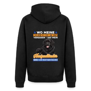 Neufundländer WO MEINE MENSCHENKENNTNISSE VERSAGEN - Unisex Premium Bio Zip Hoodie - Schwarz - Hinten - Nico (187cm)