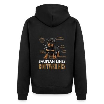 Rottie Besitzer BAUPLAN EINES ROTTWEILERS Lustiges - Unisex Premium Bio Zip Hoodie - Schwarz - Hinten - Nico (187cm)