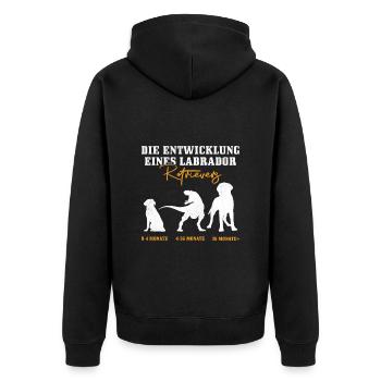 Labrador Hund DIE ENTWICKLUNG EINES LABRADORS - Unisex Premium Bio Zip Hoodie - Schwarz - Hinten - Nico (187cm)