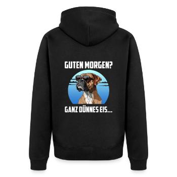 Deutscher Boxer GUTEN MORGEN? GANZ DÜNNES EIS... - Unisex Premium Bio Zip Hoodie - Schwarz - Hinten - Nico (187cm)