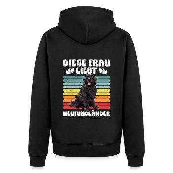 Newfie DIESE FRAU LIEBT NEUFUNDLÄNDER Lustiges - Unisex Premium Bio Zip Hoodie - Schwarz - Hinten - Nico (187cm)