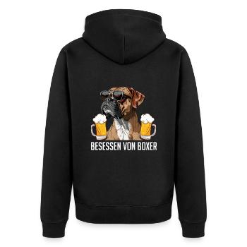 Deutscher Boxer BESESSEN VON BOXERN Lustiges - Unisex Premium Bio Zip Hoodie - Schwarz - Hinten - Nico (187cm)