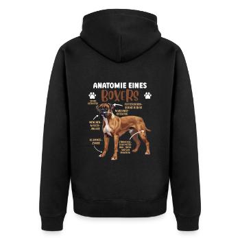 Deutscher Boxer Hund ANATOMIE EINES BOXERS - Unisex Premium Bio Zip Hoodie - Schwarz - Hinten - Nico (187cm)