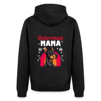 DOBERMAN MAMA Dobermänner Besitzerin Dobie - Unisex Premium Bio Zip Hoodie - Schwarz - Hinten - Nico (187cm)