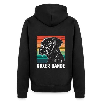 Deutscher Boxer Hundepapa BOXER-BANDE Lustiges - Unisex Premium Bio Zip Hoodie - Schwarz - Hinten - Nico (187cm)
