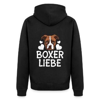 Deutscher Boxer Hund BOXER LOVE Hundebesitzerin - Unisex Premium Bio Zip Hoodie - Schwarz - Hinten - Nico (187cm)