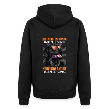 Newfie DIE MEISTEN HUNDE HABEN BESITZER - Unisex Premium Bio Zip Hoodie - Schwarz - Hinten - Nico (187cm)