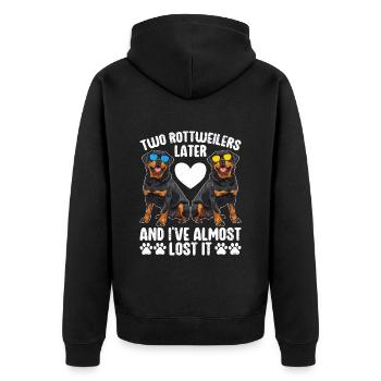 Propriétaire de Rottie DEUX ROTTWEILERS PLUS TARD, JE L’AI PERDU - Veste à capuche bio Premium Unisexe - noir - Dos - Nico (187cm)