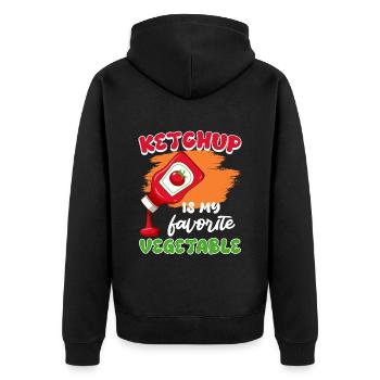 KETCHUP IS MY FAVORITE VEGGIE Funny - Unisex Premium Organic Zip Hoodie - black - Back - Nico (187cm)