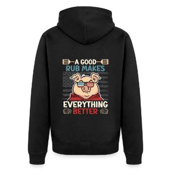 Grillmeister A GOOD RUB MAKES EVERYTHING BETTER - Unisex Premium Organic Zip Hoodie - black - Back - Nico (187cm)