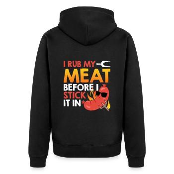 Amateur de viande JE FROTTE MA VIANDE AVANT DE LA COLLER - Veste à capuche bio Premium Unisexe - noir - Dos - Nico (187cm)