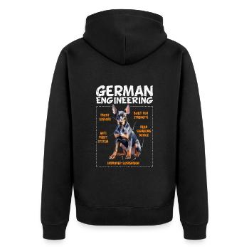 Doberman GERMAN ENGINEERING Lustiges Doberman - Unisex Premium Bio Zip Hoodie - Schwarz - Hinten - Nico (187cm)