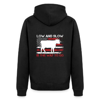 MEAT LOVERS LOW AND SLOW THE WAY TO GO - Unisex Premium Organic Zip Hoodie - black - Back - Nico (187cm)