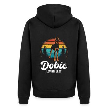 DOBIE LOVING LADY Doberman Cool Propriétaire Femmes - Veste à capuche bio Premium Unisexe - noir - Dos - Nico (187cm)