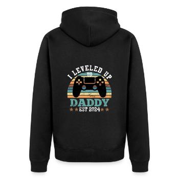 Vintage Dad 2024 Saying Leveled up to Daddy - Unisex Premium Organic Zip Hoodie - black - Back - Nico (187cm)
