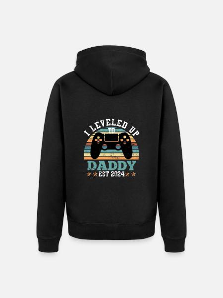 Vintage Papa 2024 Spruch Leveled up to Daddy - Premium økologisk unisex-hættejakke - sort