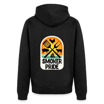 Grillfeier SMOKER PRIDE Fleischliebhaber BBQ - Unisex Premium Bio Zip Hoodie - Schwarz - Hinten - Nico (187cm)
