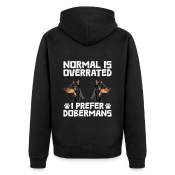 Doberman chien NORMAL EST SURFAIT JE PRÉFÈRE - Veste à capuche bio Premium Unisexe - noir - Dos - Nico (187cm)