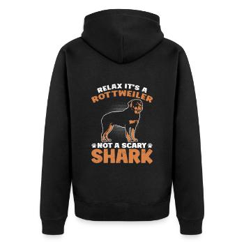 Rottie RELAX IT'S JUST A ROTTWEILER Lustiges - Unisex Premium Bio Zip Hoodie - Schwarz - Hinten - Nico (187cm)