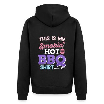 Grillfeste THIS IS MY SMOKIN' HOT BBQ SHIRT - Unisex Premium Bio Zip Hoodie - Schwarz - Hinten - Nico (187cm)