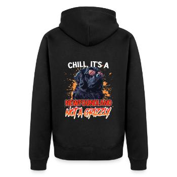Neufundländer BLEIB COOL KEIN GRIZZLY BÄR Lustiges - Unisex Premium Bio Zip Hoodie - Schwarz - Hinten - Nico (187cm)