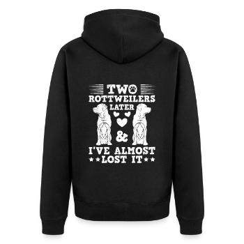 Propriétaire de Rottie DEUX ROTTWEILERS PLUS TARD, JE L’AI PERDU - Veste à capuche bio Premium Unisexe - noir - Dos - Nico (187cm)