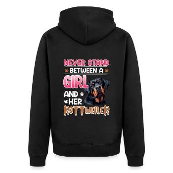Rottie NE SE TIENT JAMAIS ENTRE UNE FILLE ET ELLE - Veste à capuche bio Premium Unisexe - noir - Dos - Nico (187cm)