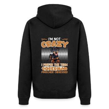 Doberman PAS FOU JE PRÉFÈRE LE TERME DOBERMAN - Veste à capuche bio Premium Unisexe - noir - Dos - Nico (187cm)