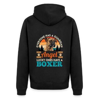 Deutscher Boxer GLÜCKSPILZE HABEN EINEN BOXER - Unisex Premium Bio Zip Hoodie - Schwarz - Hinten - Nico (187cm)